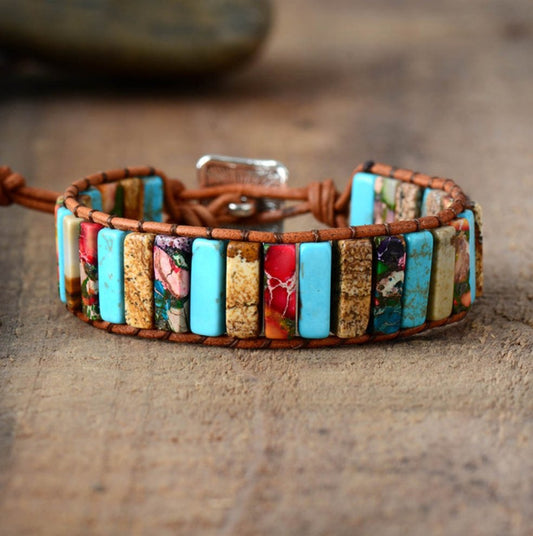 Gemstone Oblong Wrap | Cuff Bracelet Jasper Malachite Turquoise - Egret Jewellery