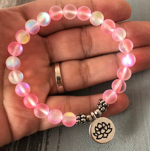 Mermaid Glass Beaded Stacking | Friendship Bracelet, Beads Lotus Pink Matt - Egret Jewellery