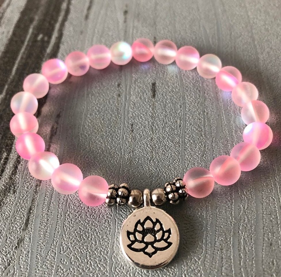 Mermaid Glass Beaded Stacking | Friendship Bracelet, Beads Lotus Pink Matt - Egret Jewellery