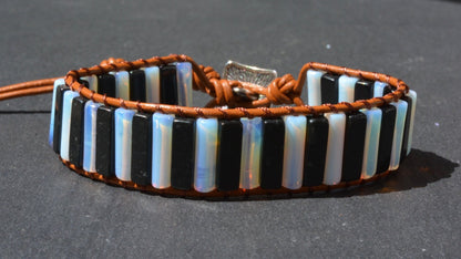 Moonstone | Onyx Beaded Cuff Bracelet