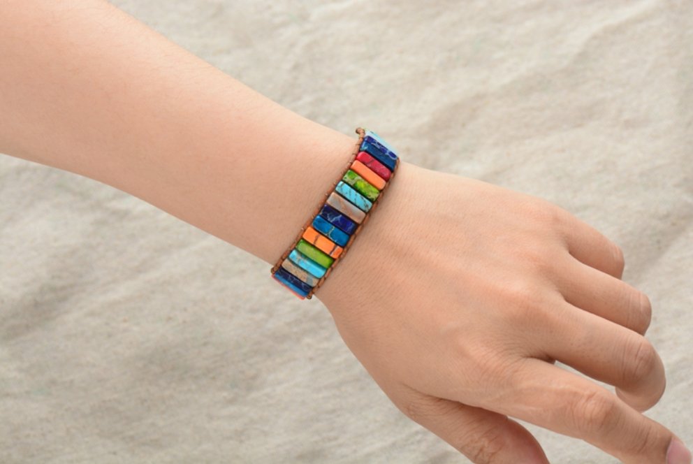 Natural Multi-Coloured Gemstone Oblong Wrap | Cuff Bracelet - Egret Jewellery