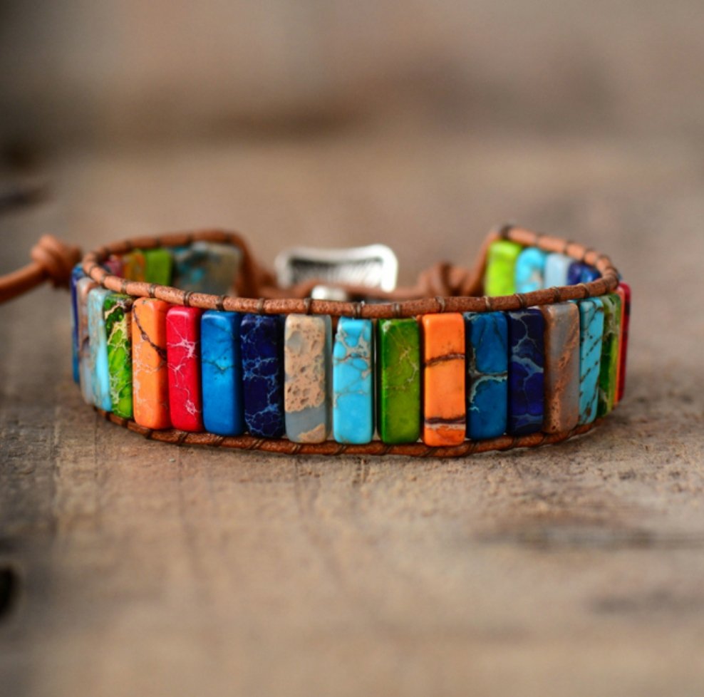 Natural Multi-Coloured Gemstone Oblong Wrap | Cuff Bracelet - Egret Jewellery