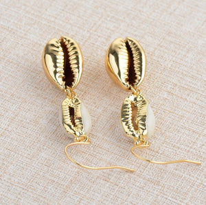 Natural Gold Cowrie Shell Drop Dangle Earrings - Egret Jewellery