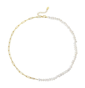 Natural Pearl Gold Paperclip Chain Necklace - Egret Jewellery