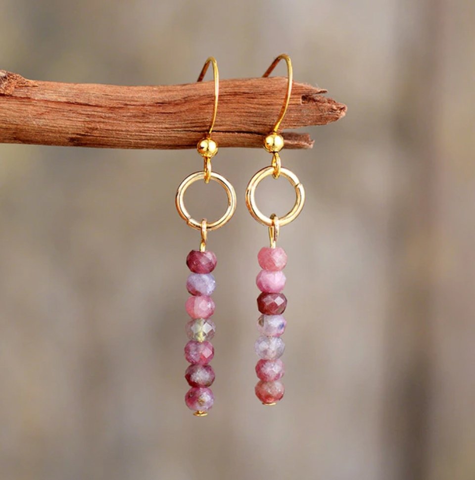 Natural Rhodochrosite Bronze Drop Earrings – Egret Jewellery