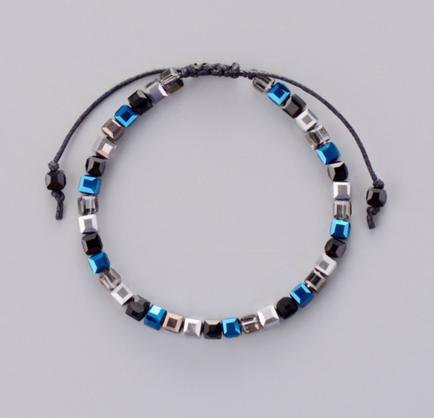 Navy Crystal Beaded Square Tila Friendship | Stacking Bracelet - Egret Jewellery