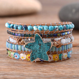 Natural Ocean Jasper Beaded Druzy Geode | Wrap Bracelet Beads Blue Starfish - Egret Jewellery