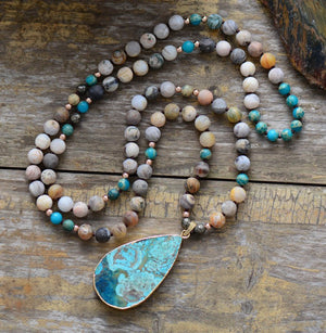 Natural Boho Ocean Jasper Turquoise Geode Beaded Necklace - Egret Jewellery