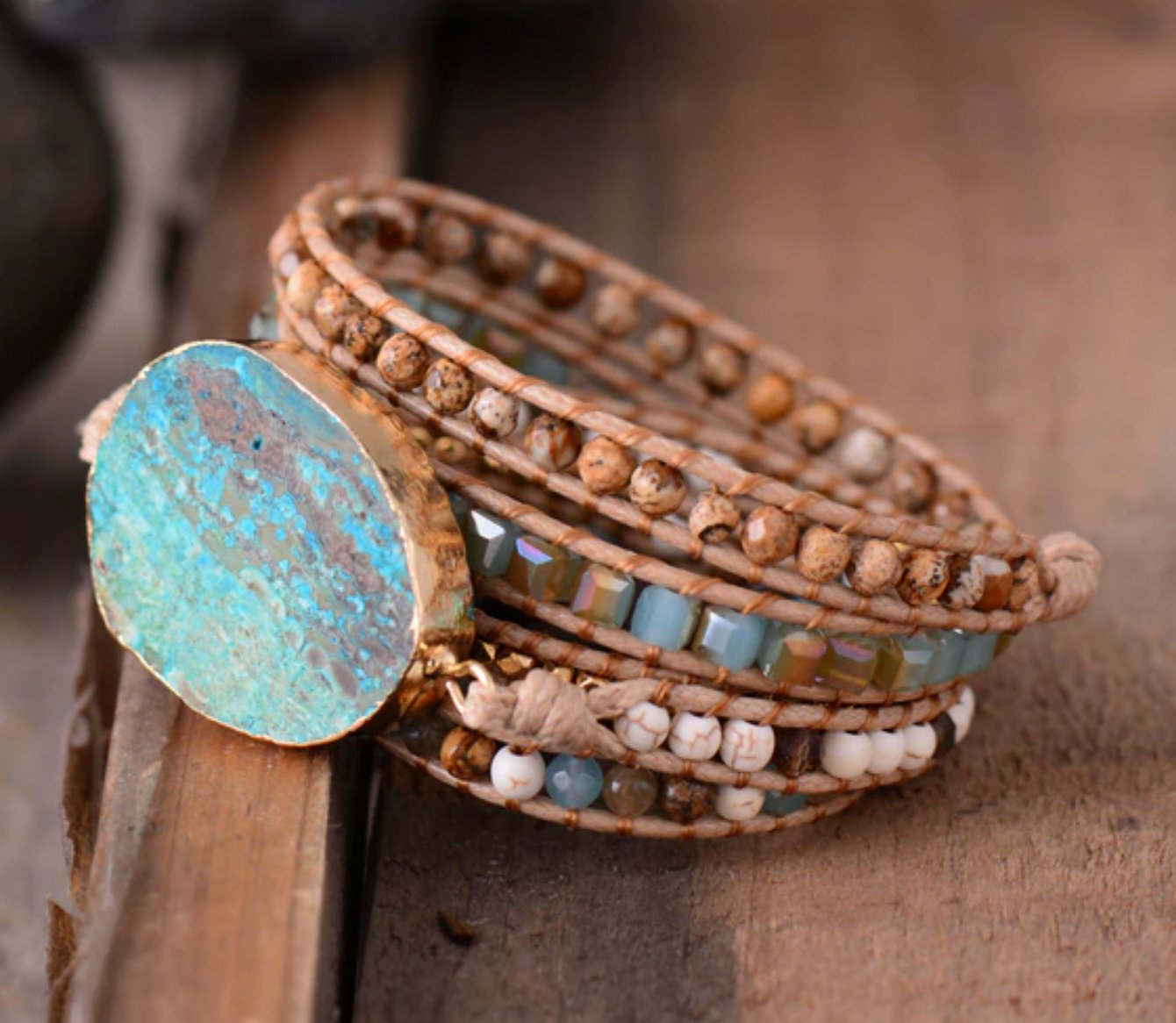 Ocean Jasper | Turquoise Geode Wrap Bracelet - Egret Jewellery