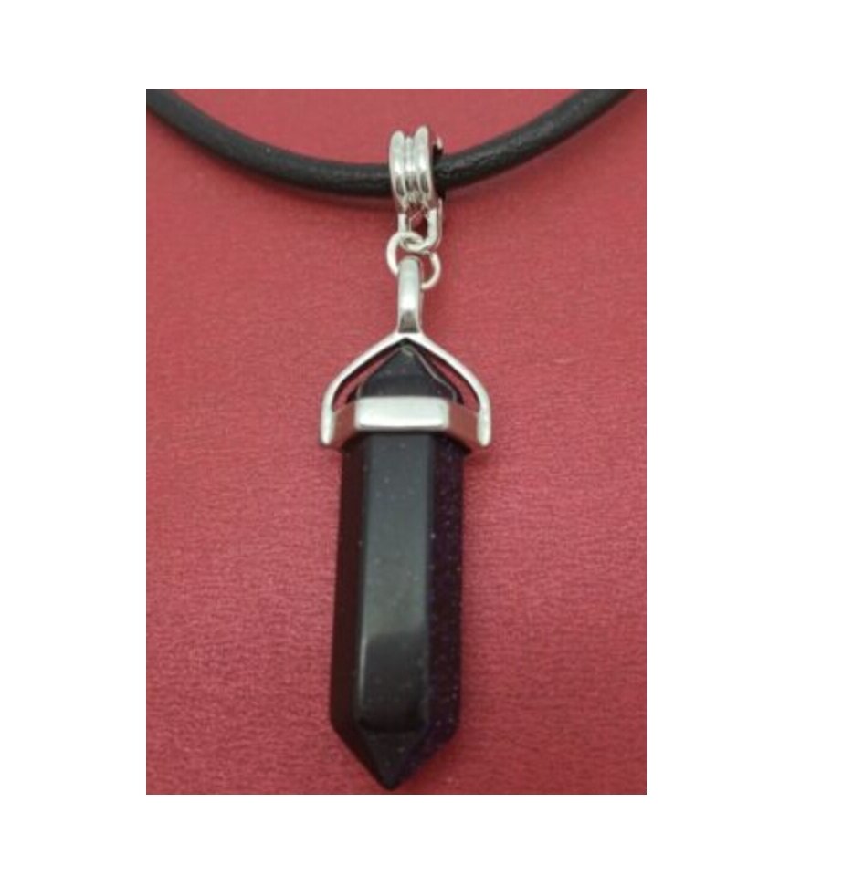 Natural Black Onyx Hexagonal Pendant Quartz Leather Necklace - Egret Jewellery
