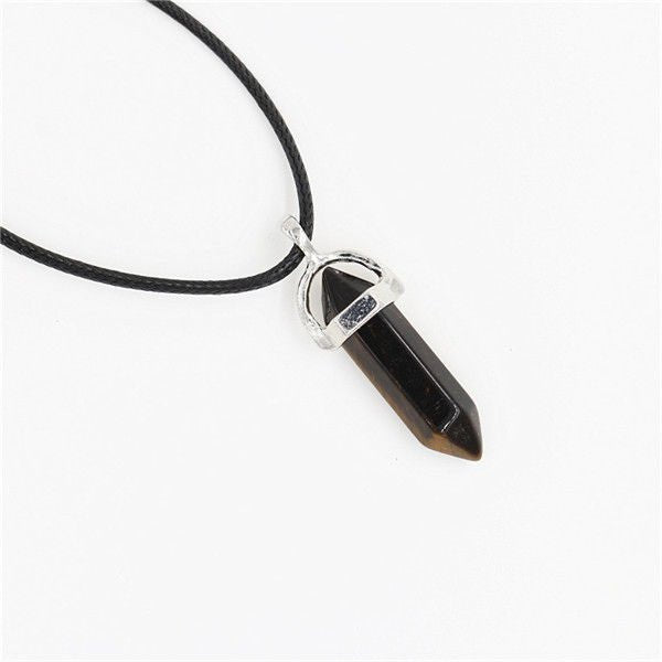 Natural Black Onyx Hexagonal Pendant Quartz Leather Necklace - Egret Jewellery