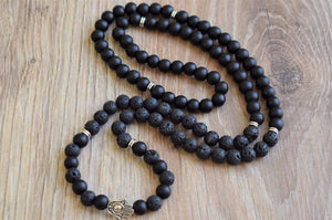 Men's Black Onyx | Lava Rock Beaded Wrap Bracelet Mala Beads Necklace Hamsa Hand - Egret Jewellery