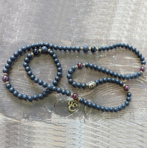 Black Onyx Men's Beaded Wrap Bracelet | Mala Beads Gemstone Buddha Om Necklace - Egret Jewellery