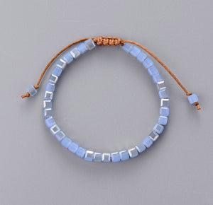 Pale Blue Tila Beaded Square Brown Cord Friendship Bracelet - Egret Jewellery
