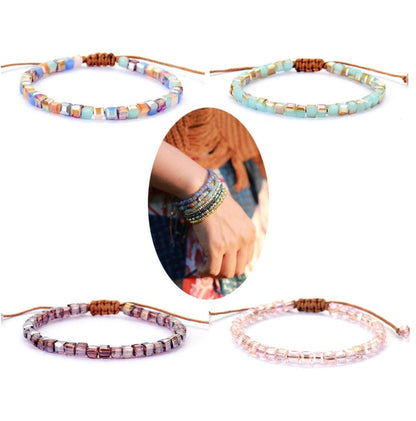 Pale Pink Tila Beaded Square Stacking Cord Friendship Bracelet - Egret Jewellery