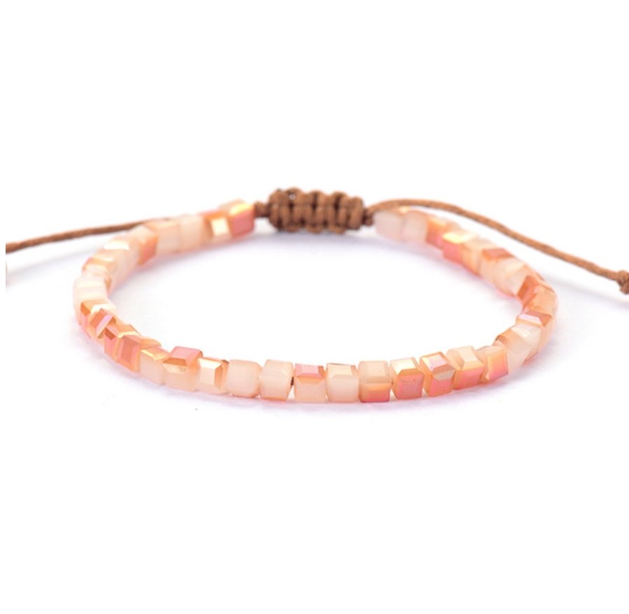 Pale Pink Tila Beaded Square Stacking Cord Friendship Bracelet - Egret Jewellery