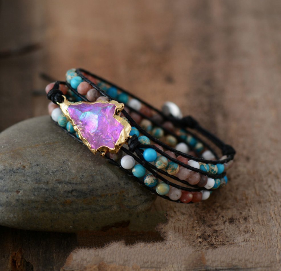 Pink Aura Quartz Geode Wrap Bracelet Arrowhead – Egret Jewellery