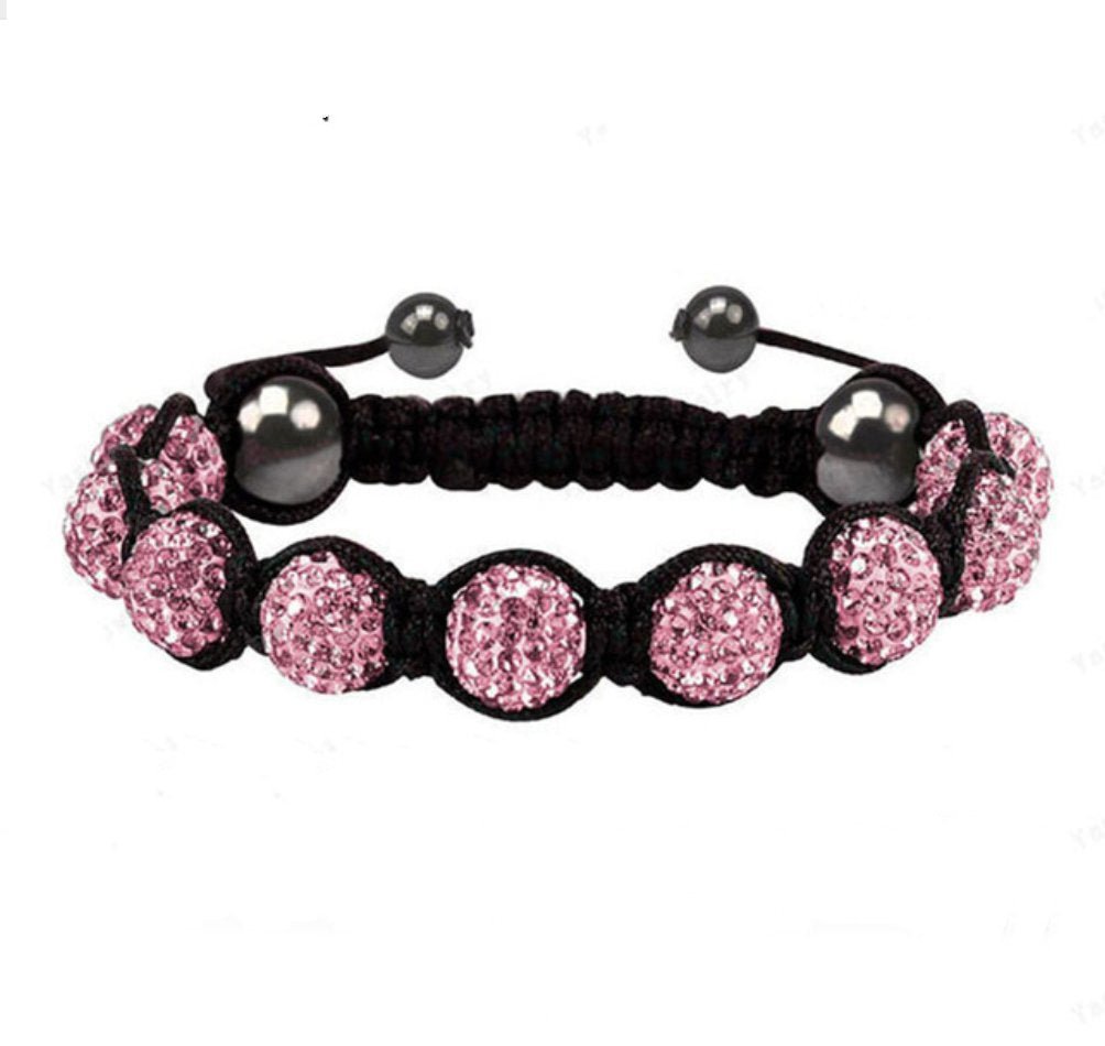 Pink Violet Crystal Beaded Macramé Cord Shamballa Stacking Bracelet - Egret Jewellery