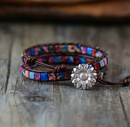 Purple Agate Leather Beaded Wrap Bracelet - Egret Jewellery