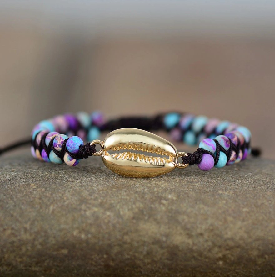 Shell Purple Impression Jasper Beaded Stacking Friendship Bracelet - Egret Jewellery
