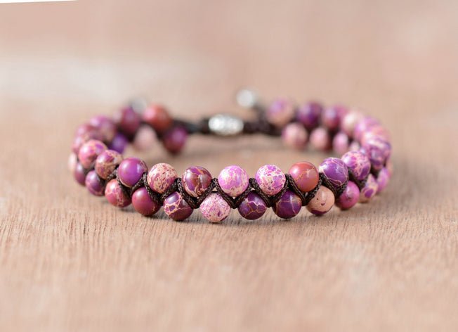 Natural Purple Impression Jasper Gemstone Beaded Stacking Bracelet - Egret Jewellery