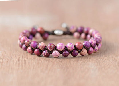 Natural Purple Impression Jasper Gemstone Beaded Stacking Bracelet - Egret Jewellery