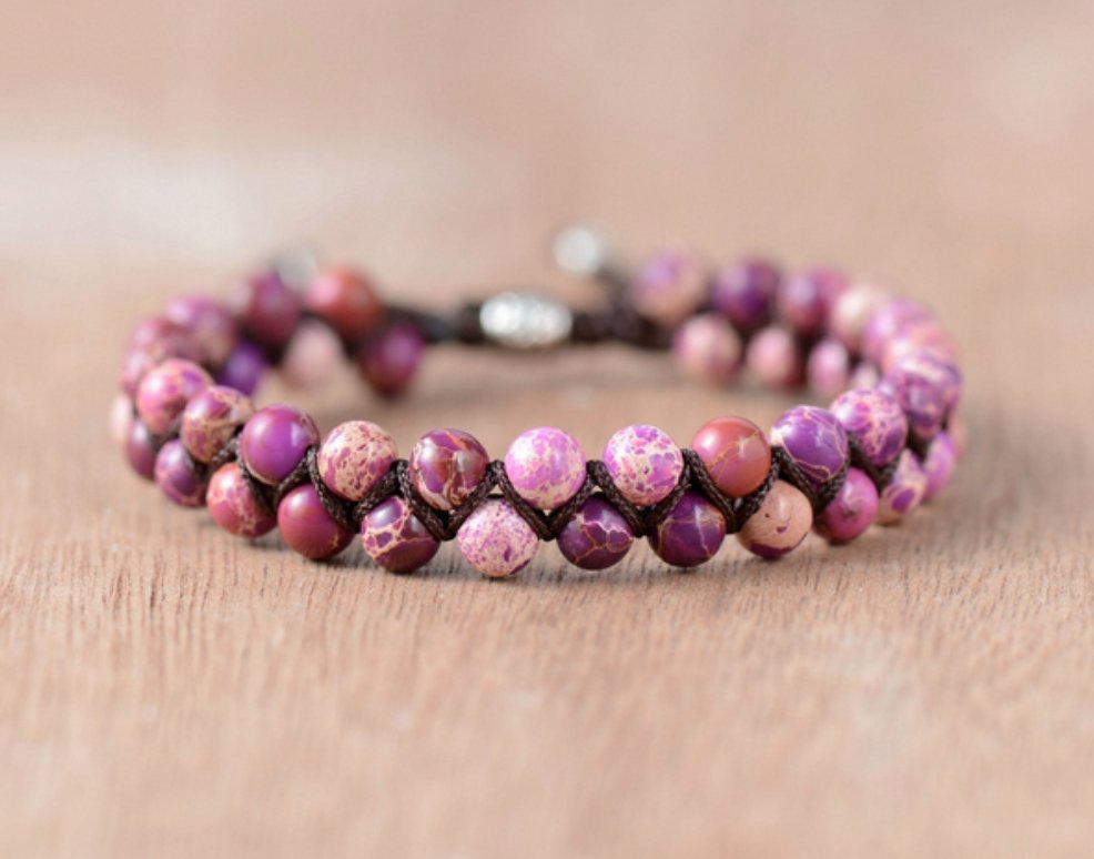 Natural Purple Impression Jasper Gemstone Beaded Stacking Bracelet - Egret Jewellery