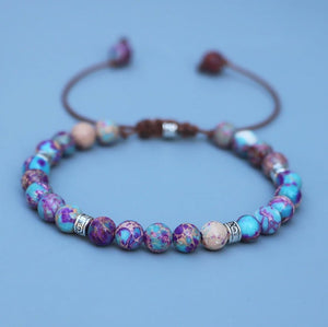 Beaded Purple & Blue Impression Jasper Cord Stacking Friendship Bracelet Silver - Egret Jewellery