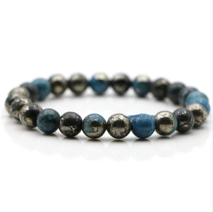 Natural Stone Blue Pyrite Beaded Cuff Stacking Bracelet Men's Women's - Egret Jewellery