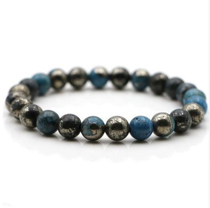 Natural Stone Blue Pyrite Beaded Cuff Stacking Bracelet Men's Women's - Egret Jewellery