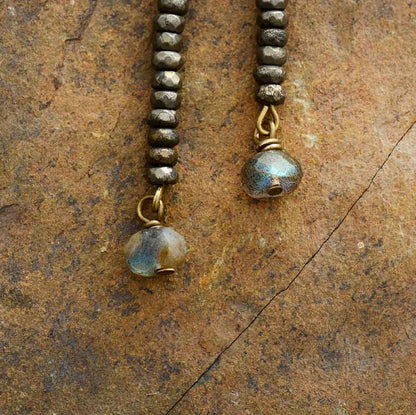 Natural Gemstone Pyrite | Labradorite Bronze Dangle Drop Earrings Boho Gold - Egret Jewellery