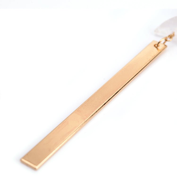 Raw Crystal Quartz Bar Dangle Gold Earrings Boho Drop Healing - Egret Jewellery