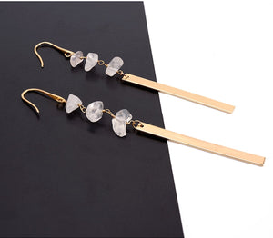 Raw Crystal Quartz Bar Dangle Gold Earrings Boho Drop Healing - Egret Jewellery