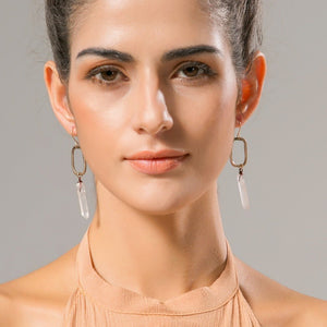 Boho White Raw Quartz Crystal Dangle Copper Earrings - Egret Jewellery