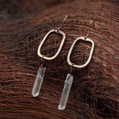 Boho White Raw Quartz Crystal Dangle Copper Earrings - Egret Jewellery