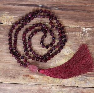 Natural Gemstone Red Garnet Beaded Tassel Mala Necklace Geode Chakra - Egret Jewellery