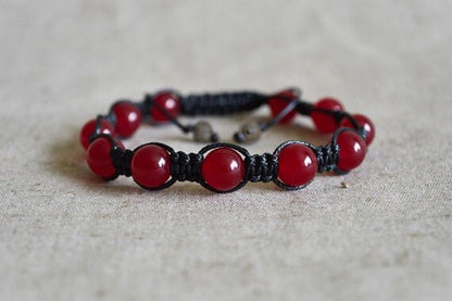 Red Jade Beaded Shamballa Bracelet Men's | Women's - Egret Jewellery