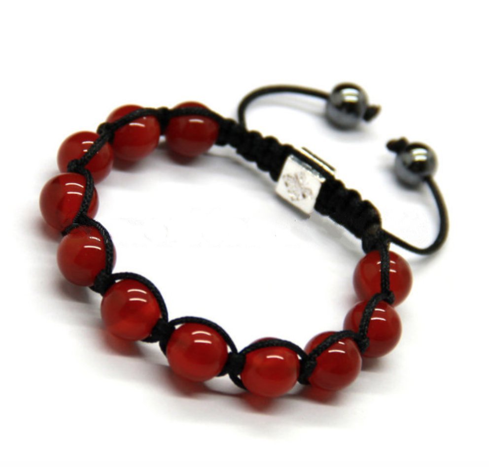 Red Jade Beaded Shamballa Bracelet Men's | Women's - Egret Jewellery