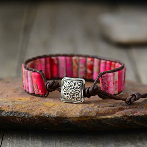 Natural Red Jasper Oblong Beaded Wrap | Cuff Bracelet - Egret Jewellery