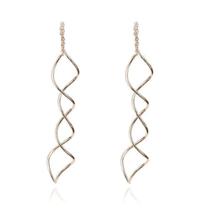 18ct Rose Gold Earrings Spiral Pull Through Threader Dangle Drop - Egret Jewellery