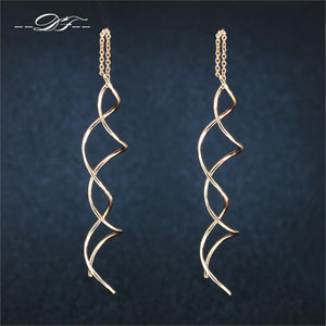 18ct Rose Gold Earrings Spiral Pull Through Threader Dangle Drop - Egret Jewellery