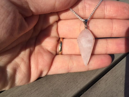 Rose Quartz Crystal Healing Chakra Pendulum Necklace - Egret Jewellery