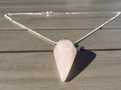 Rose Quartz Crystal Healing Chakra Pendulum Necklace - Egret Jewellery