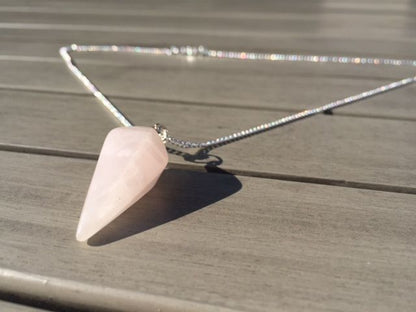 Rose Quartz Crystal Healing Chakra Pendulum Necklace - Egret Jewellery