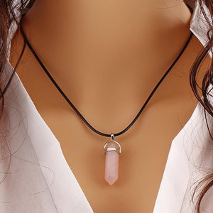 Natural Healing Crystal Rose Quartz Leather Necklace - Egret Jewellery