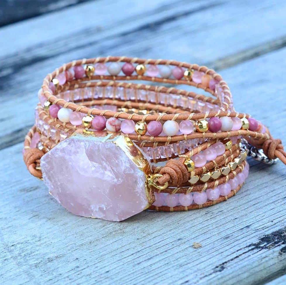 Rose Quartz | Rhodonite Geode Wrap Bracelet – Egret Jewellery