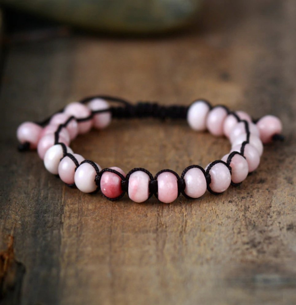 Natural Stone Beaded Rose Quartz Shamballa Friendship Stacking Bracelet - Egret Jewellery
