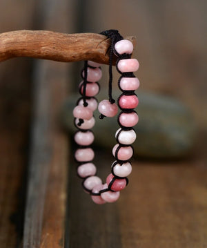 Natural Stone Beaded Rose Quartz Shamballa Friendship Stacking Bracelet - Egret Jewellery