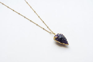 Gold Boho Natural Rough Druzy Arrowhead Amethyst Geode Necklace - Egret Jewellery