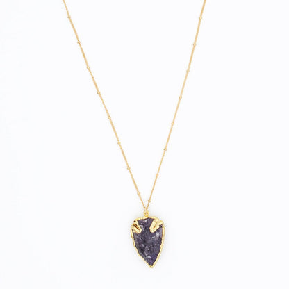 Gold Boho Natural Rough Druzy Arrowhead Amethyst Geode Necklace - Egret Jewellery